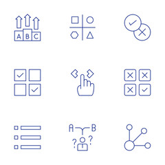 Options icons set. Thin Line style, editable stroke. option, options, decision making, swipe, menu, collage, select