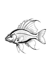 Hand drawn line element. Fish doodle style, great design for any purposes. 
