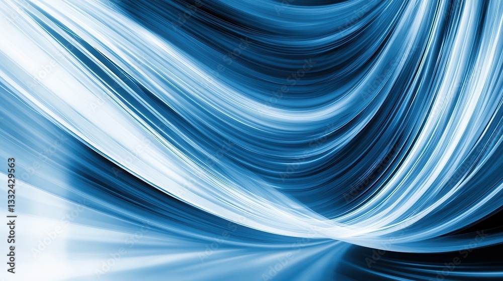 Poster captivating abstract image depicting dynamic glowing blue waves flowing and swirling over a dark moo