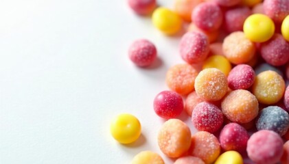Obraz premium Close up shot of delicious candies against a white backdrop, indulgence, close-up, snack