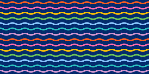 Seamless rainbow pattern with waves. Hand drawn trendy flat style wavy pattern. Vector illustration
