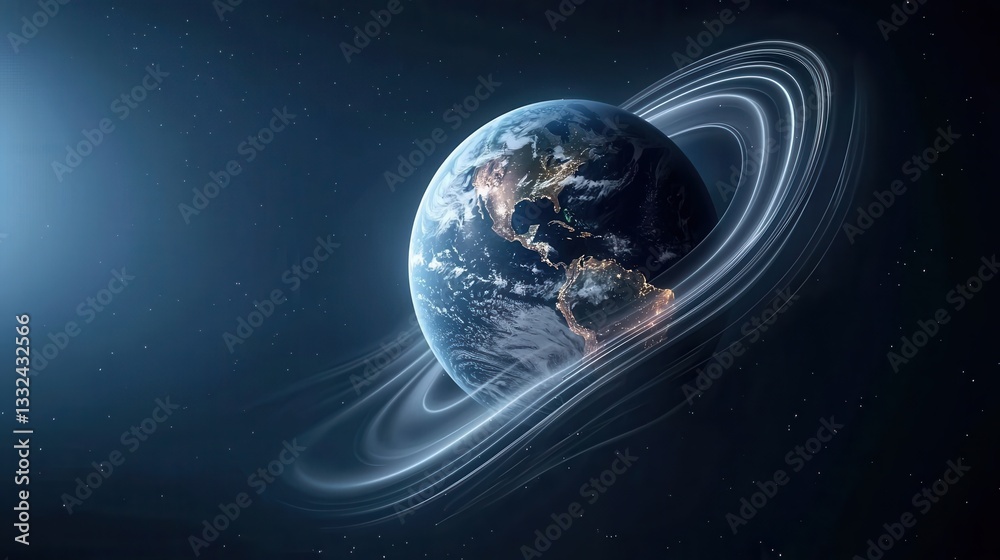 Poster an abstract visualisation of earth connected to a vast interconnected global data network symbolizin
