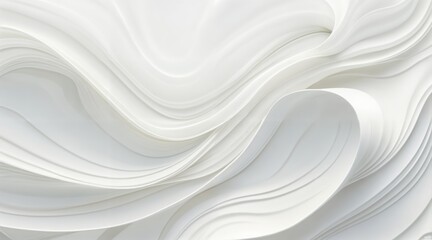 Obraz premium Intricate abstract white swirling forms, flowing curved layers creating a three-dimensional effect, sophisticated minimalist design, clean geometric style, harmonious balanced composition, smooth