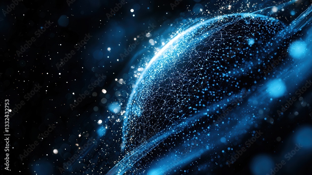 Poster a visually captivating depiction of earth surrounded by a dynamic luminous data wave symbolizing the