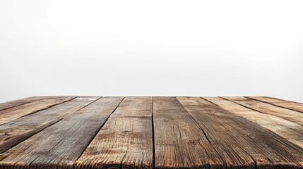 Old wooden table top on white background for product display with replaceable background space