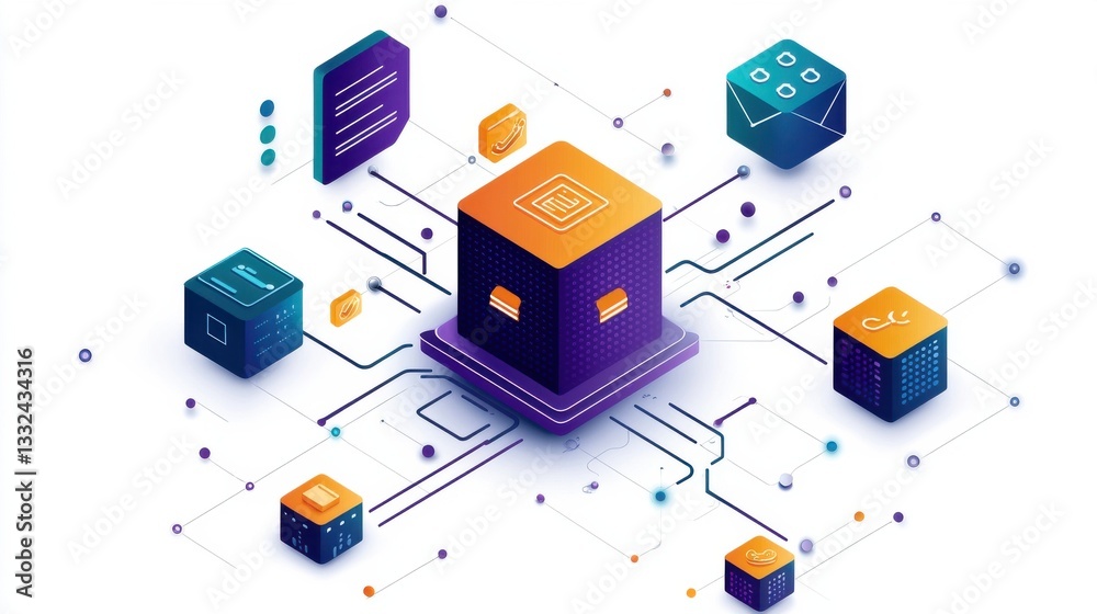 Poster abstract illustration of digital network and data processing concepts