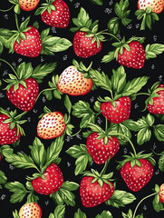 pattern with strawberries on black background