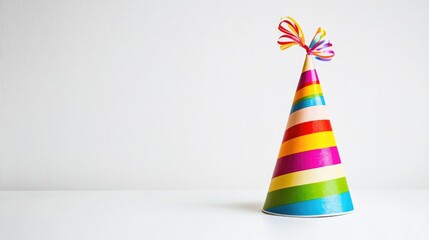 Vibrant birthday hat on white backdrop. Festive theme.