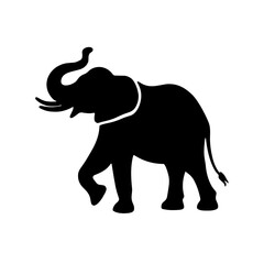Minimalist black silhouette of an elephant with raised trunk symbolizing wisdom and power