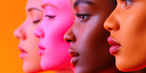 Profile View of Four Women with Diverse Skin Tones