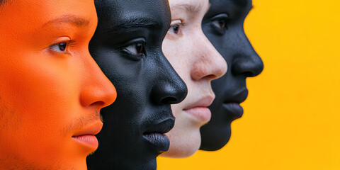 Four Profiled Faces with Painted Skin Tones