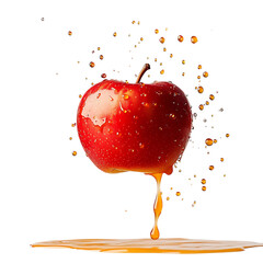 A Bright Red Apple Falling Into Water Isolated on Transparent Background
