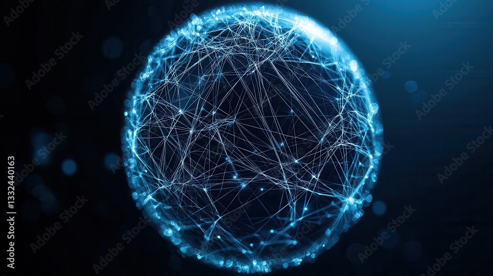 Poster a captivating digital sphere composed of a complex network of luminescent points conveying a sense o