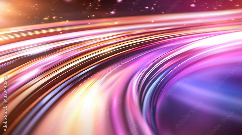 Poster an abstract and dynamic image depicting a futuristic data transfer concept with vibrant neon like cu