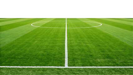 Obraz premium Green soccer field with white lines, isolated on white background.