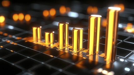 Visual business strategy chart with balanced elements, showcasing rising patterns in customer engagement and financial strength through bold colors.