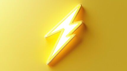 Bright Yellow Lightning Bolt Neon Sign on Vibrant Yellow Background