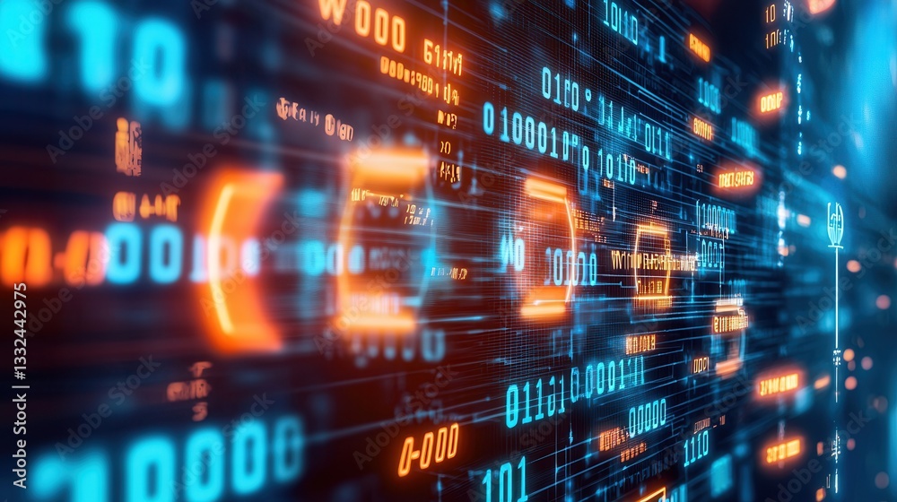 Poster a visually striking and dynamic 3d representation of a futuristic data tunnel or matrix filled with 