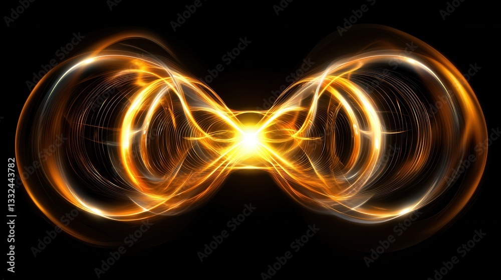 Poster mesmerizing abstract composition of glowing golden neon lines swirling and undulating in a dynamic h