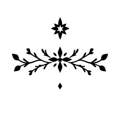 Elegant, symmetrical black floral and star design on white background, evoking simplicity and natural motifs, perfect for decoration.