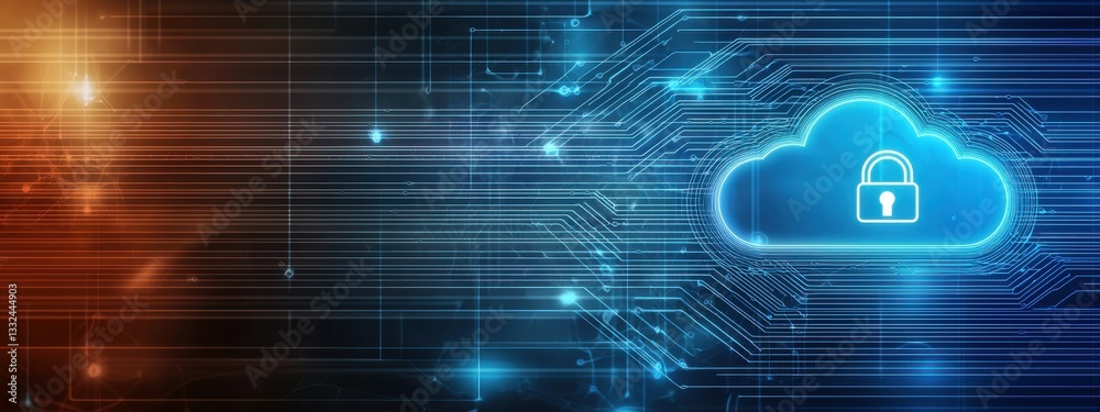 Poster secure cloud computing concept with digital network connections