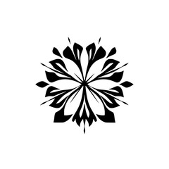 Symmetrical Black Floral Mandala-like Design on White Background, Circular Organic Shape, Minimalist Aesthetics