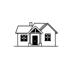 Vector illustration of a charming, minimalist house with heart-shaped window decorations, evoking a sense of warmth and domesticity against a white background.