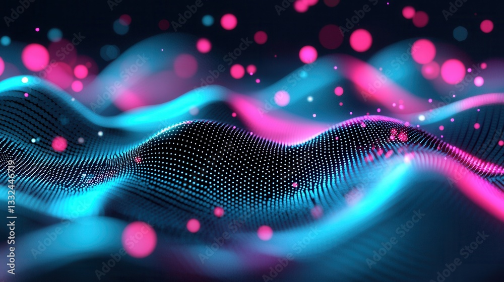 Poster Abstract and dynamic visualization of a generative AI powered data wave with intricate neural network connections and mesmerizing luminescent patterns