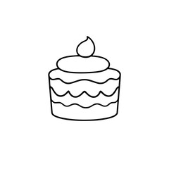 Minimalist Black and White Line Art Illustration of a Layered Cake with Creamy Topping and Wavy Decoration.