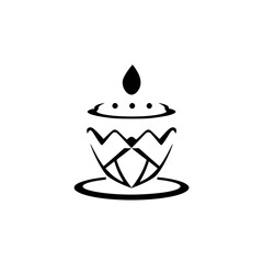 Minimalist Black and White Candle Design: Geometric Bowl, Drop Flame, and Simple Abstract Pattern on a White Background.