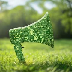Green Marketing Communication Concept with Megaphone: Illustrating green marketing communication through the use of a megaphone