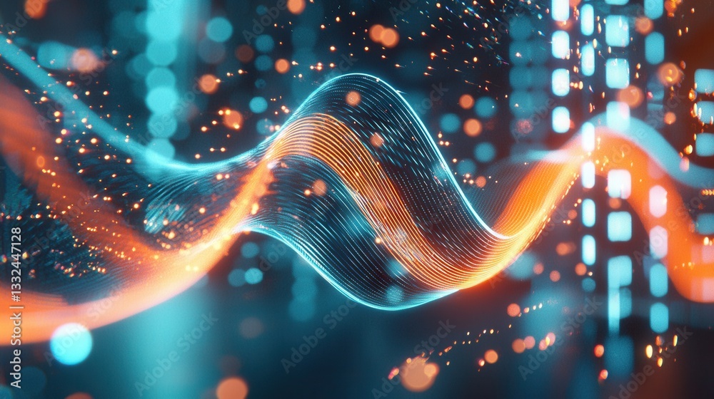 Poster captivating generative ai inspired design featuring dynamic glowing neon waves that flow and curve a