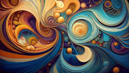 Fototapeta premium Geometric mosaic merging with fluid swirls, surreal and artistic composition