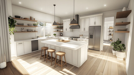 Modern Farmhouse Kitchen Interior Design with Island and Natural Light