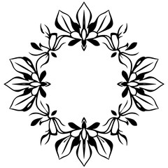 Elegant Black and White Floral Frame with Symmetrical Design, Geometric and Ornate, Perfect for Decorative and Aesthetic Use