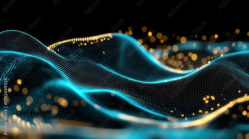 Poster swirling luminescent waves of data and energy pulsate across a dynamic interconnected neural network