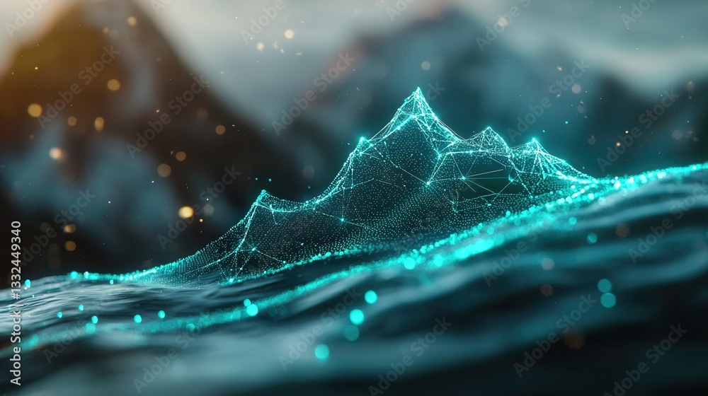Poster a mesmerizing abstract visualization of a global generative system processing vast waves of intercon