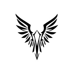 Bold Black and White Phoenix Wing Design on White Background, Geometric Symmetry and Minimalist Vector Illustration.
