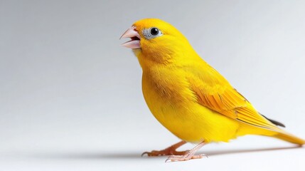 Vibrant yellow canary perched gracefully.