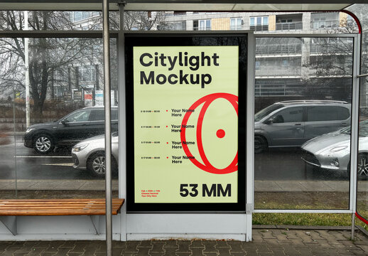 Front View Bus Stop Poster Mockup
