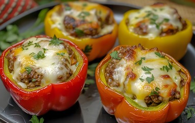 Delicious Stuffed Bell Peppers with Melted Cheese and Ground Beef