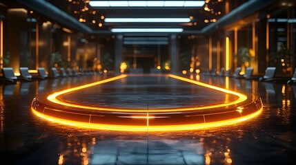 Glowing Venn Diagram in Presentation Room Showcasing Business Synergy and Innovation