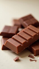 Milk chocolate bar beside dark chocolate squares, brown chocolate, food