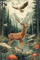 American Wildlife in Restored Habitats Poster - Image 2 of 12 - 3584 x 5376 19.2MP - created by AI