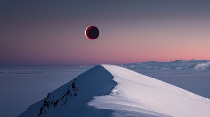 Snowy peak, Arctic eclipse, twilight sky, breathtaking view