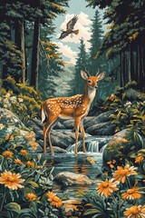 American Wildlife in Restored Habitats Poster - Image 5 of 12 - 3584 x 5376 19.2MP - created by AI