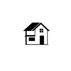 Minimalist Black and White House Icon on Clean White Background, Representing Home and Real Estate Concepts.