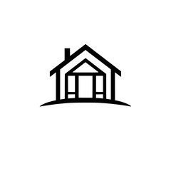 Minimalist Monochrome House Icon: Simple Black Outline of Home on White Background, Representing Shelter and Real Estate.