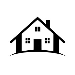 Clean, Minimalist Illustration of a Classic Gable-Roof House, with Dark Silhouette Against White Background, Representing Home & Real Estate.