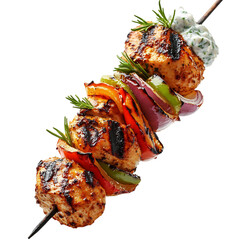 Juicy Chicken Kebab with Grilled Onions and Peppers Isolated on Transparent Background